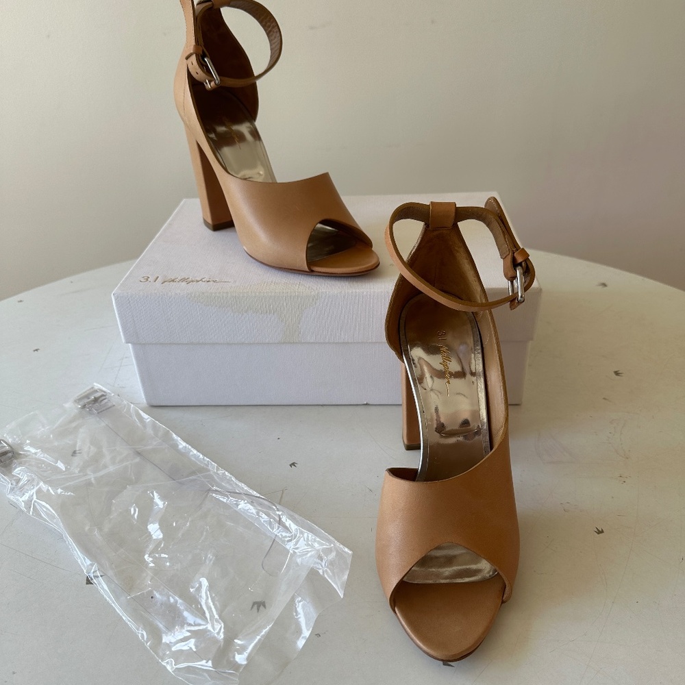 3.1 Phillip Lim Nude leather stack heel sandal with ankle strap size 37.5
